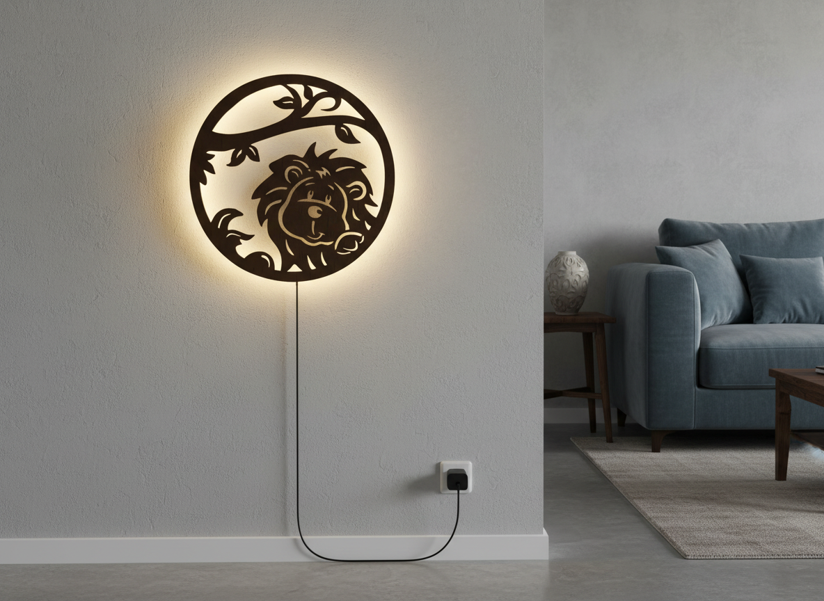 Little Lion Art Backlit Wooden Wall Decor with LED Night Light