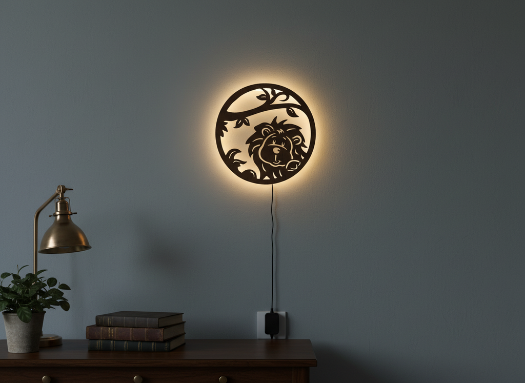 Little Lion Art Backlit Wooden Wall Decor with LED Night Light