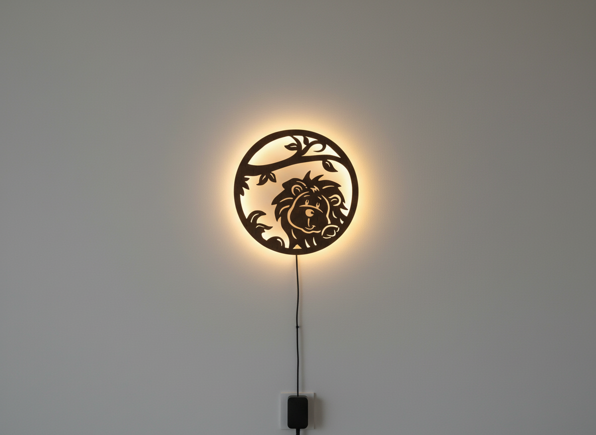 Little Lion Art Backlit Wooden Wall Decor with LED Night Light