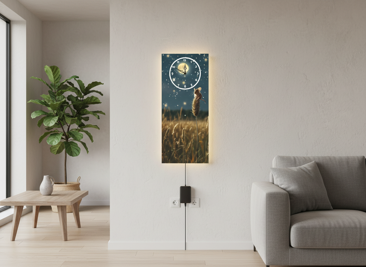 Harvest Mouse Moonlight Wall Clock With Light