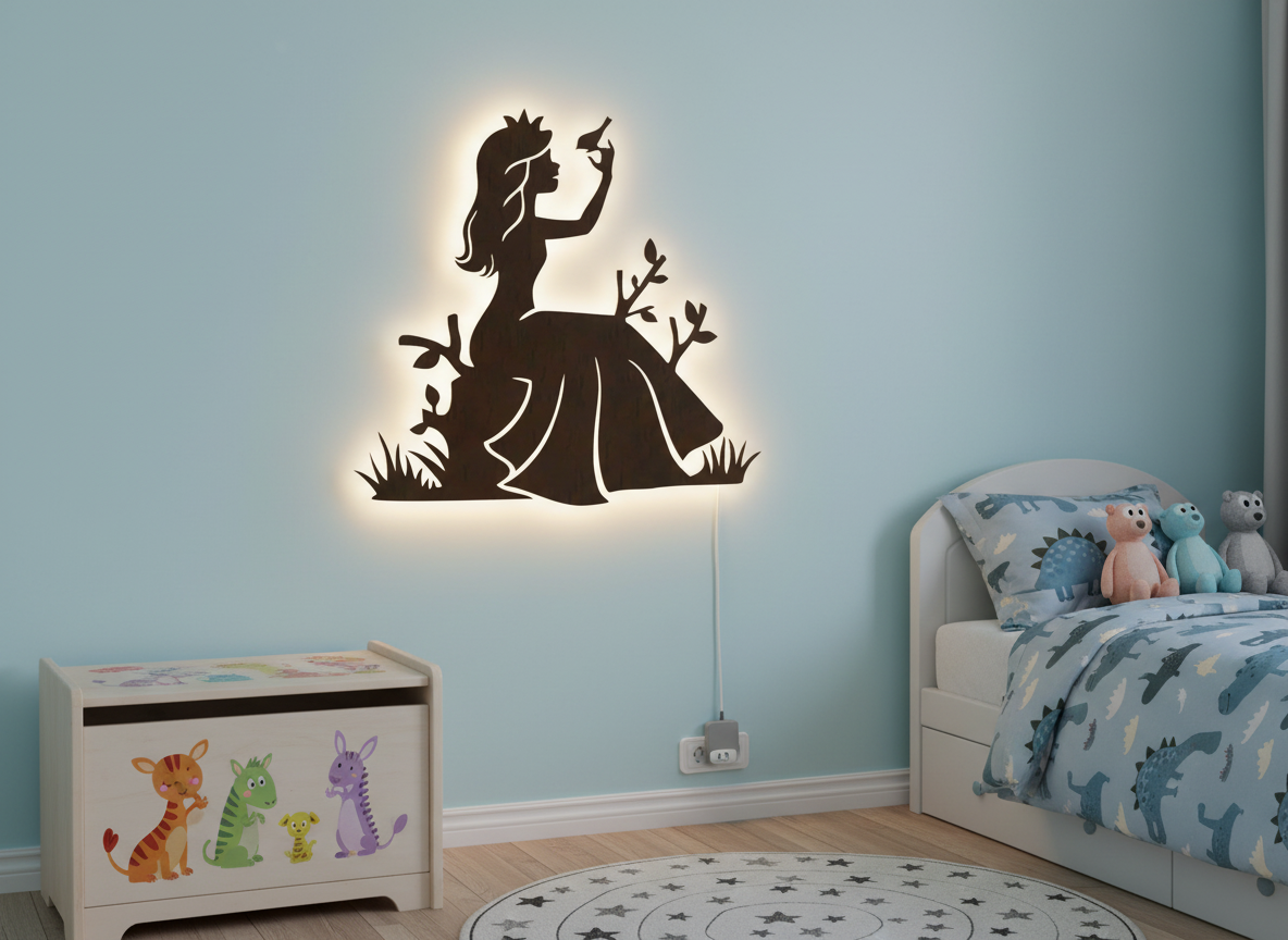 Fairytale Princess Backlit Wooden Wall Decor with LED Night Light With Remote