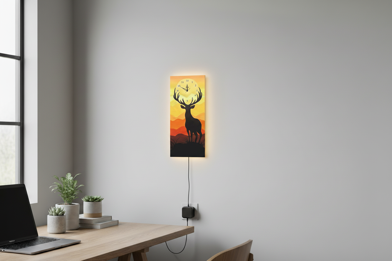 Deer Print Wall Clock With Light