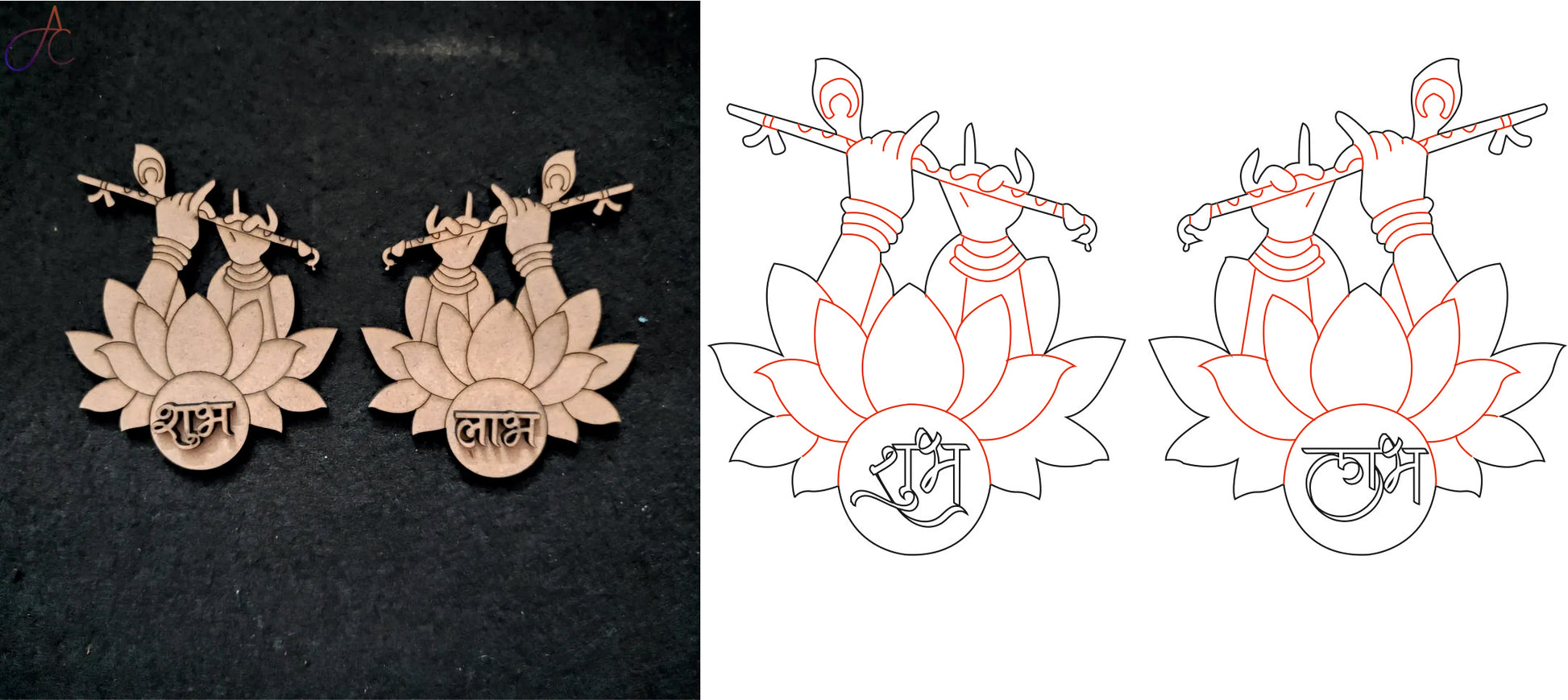 Lotus and Flute Shubh Labh (Mdf)