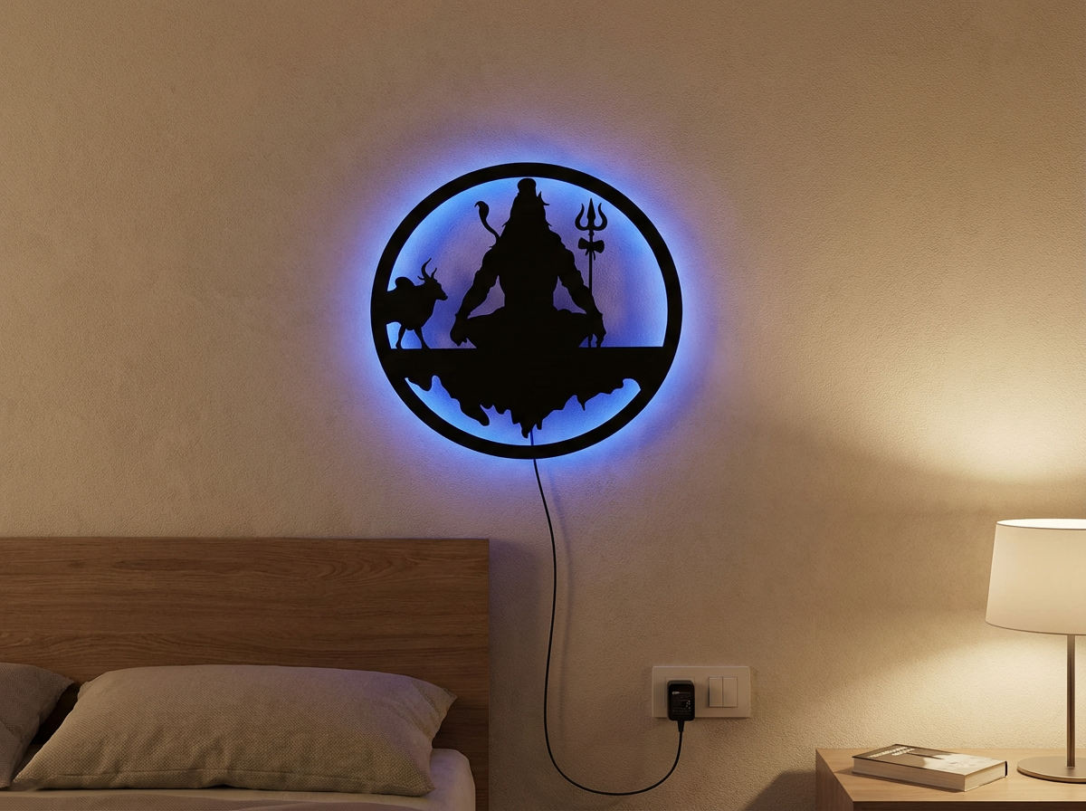 Shiv Ji Black Cutout Photo Frame With Light and Remote