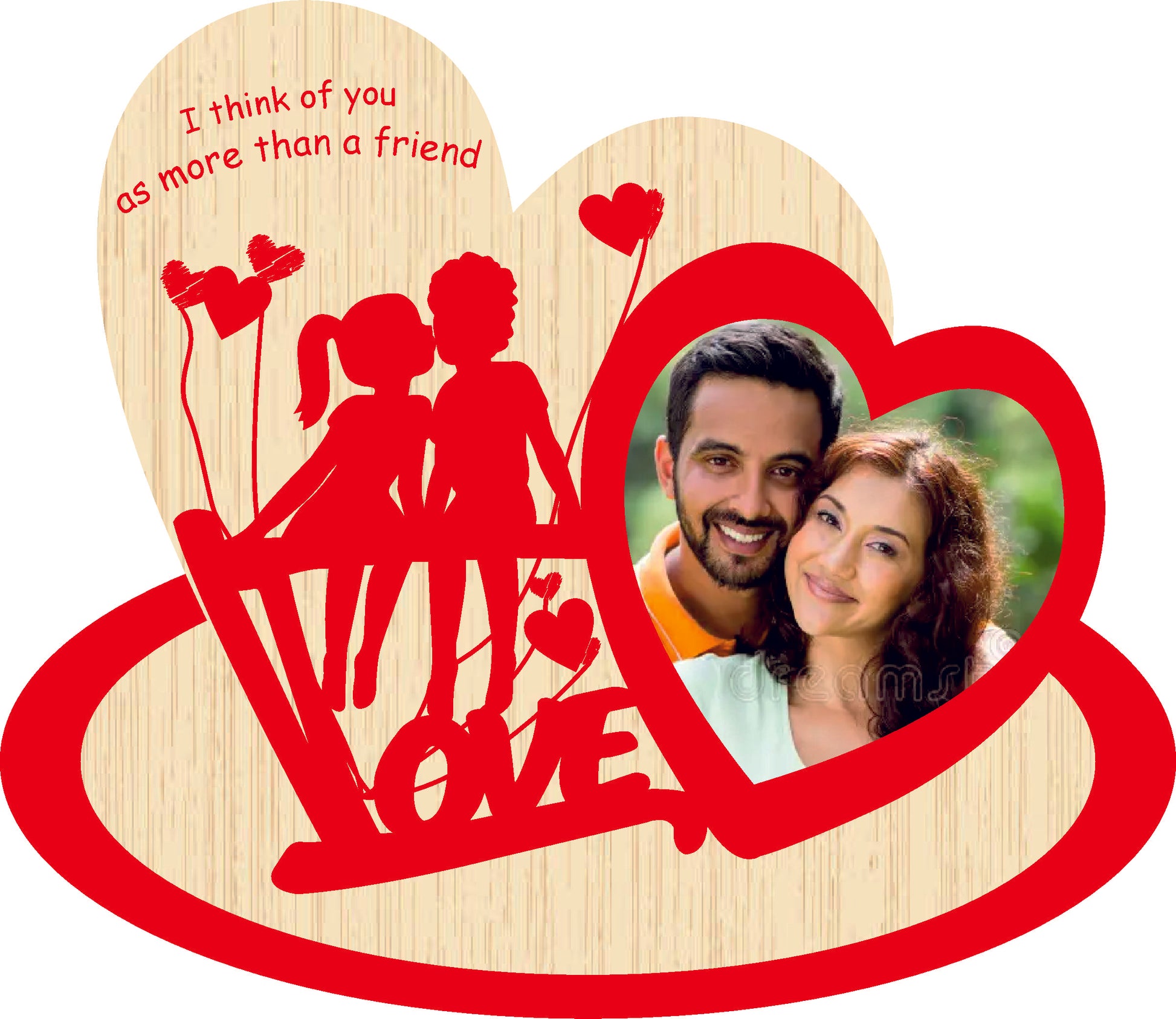 Heart Photoframe Engraved ( Cream Wooden Mdf + Black & Red Acrylic)