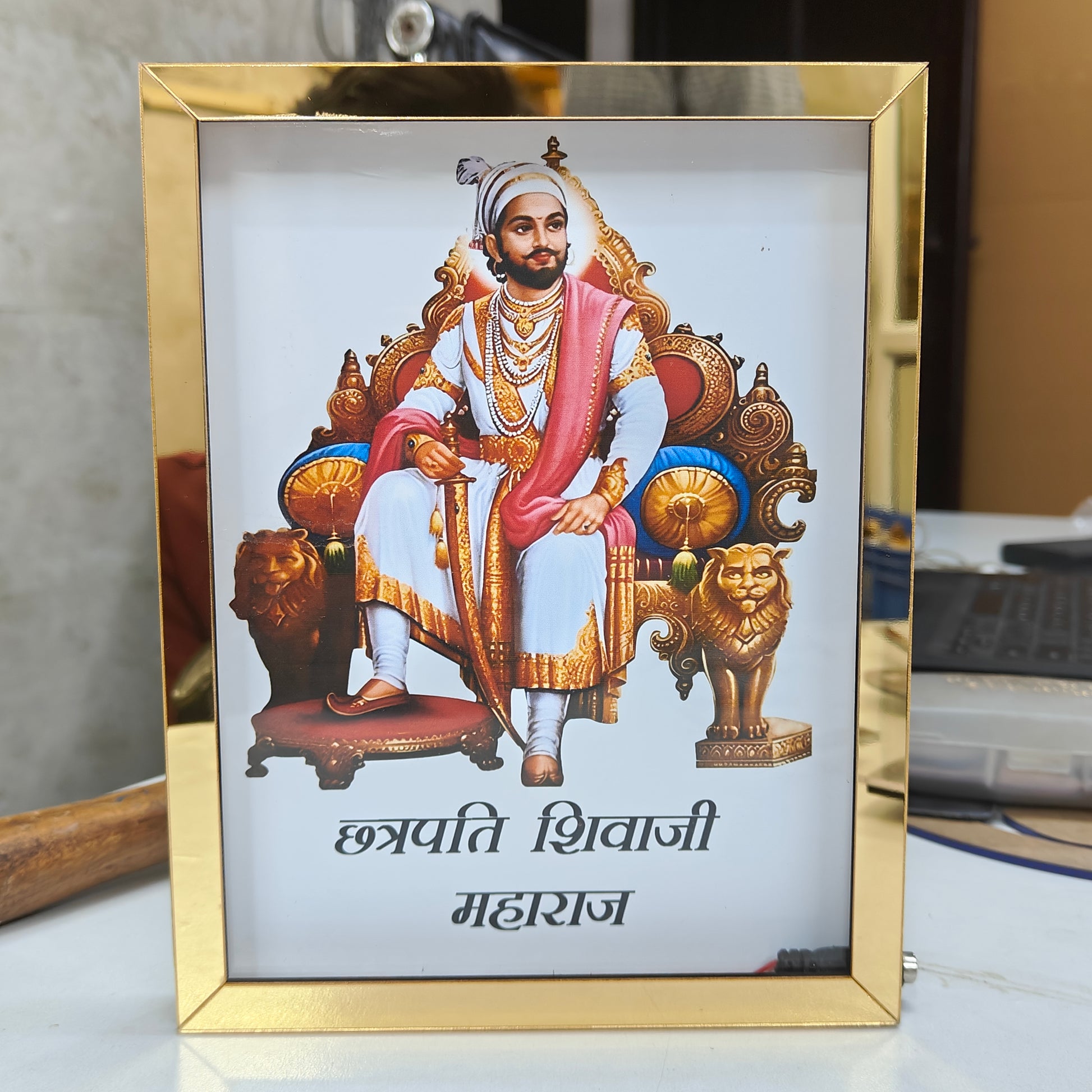 Shivaji Maharaj Golden Acrylic Led Photo Frame