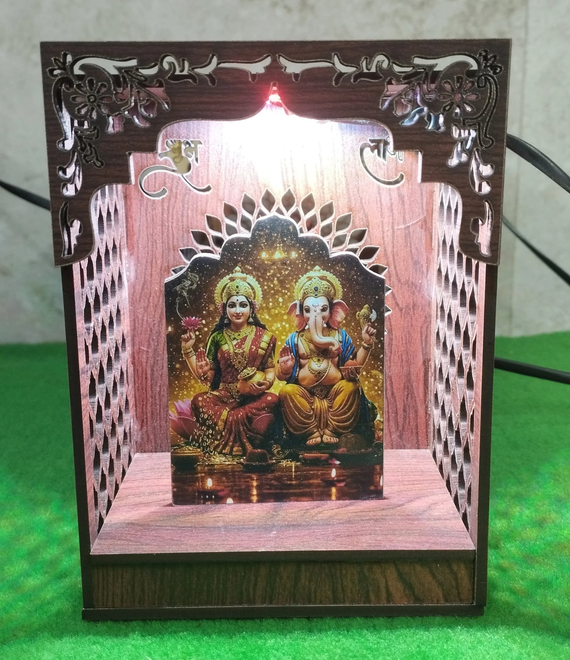 Lakshmi Ganesh Ji Mandir Wooden Lamination MDF With RGB Lights - Gift With Smile