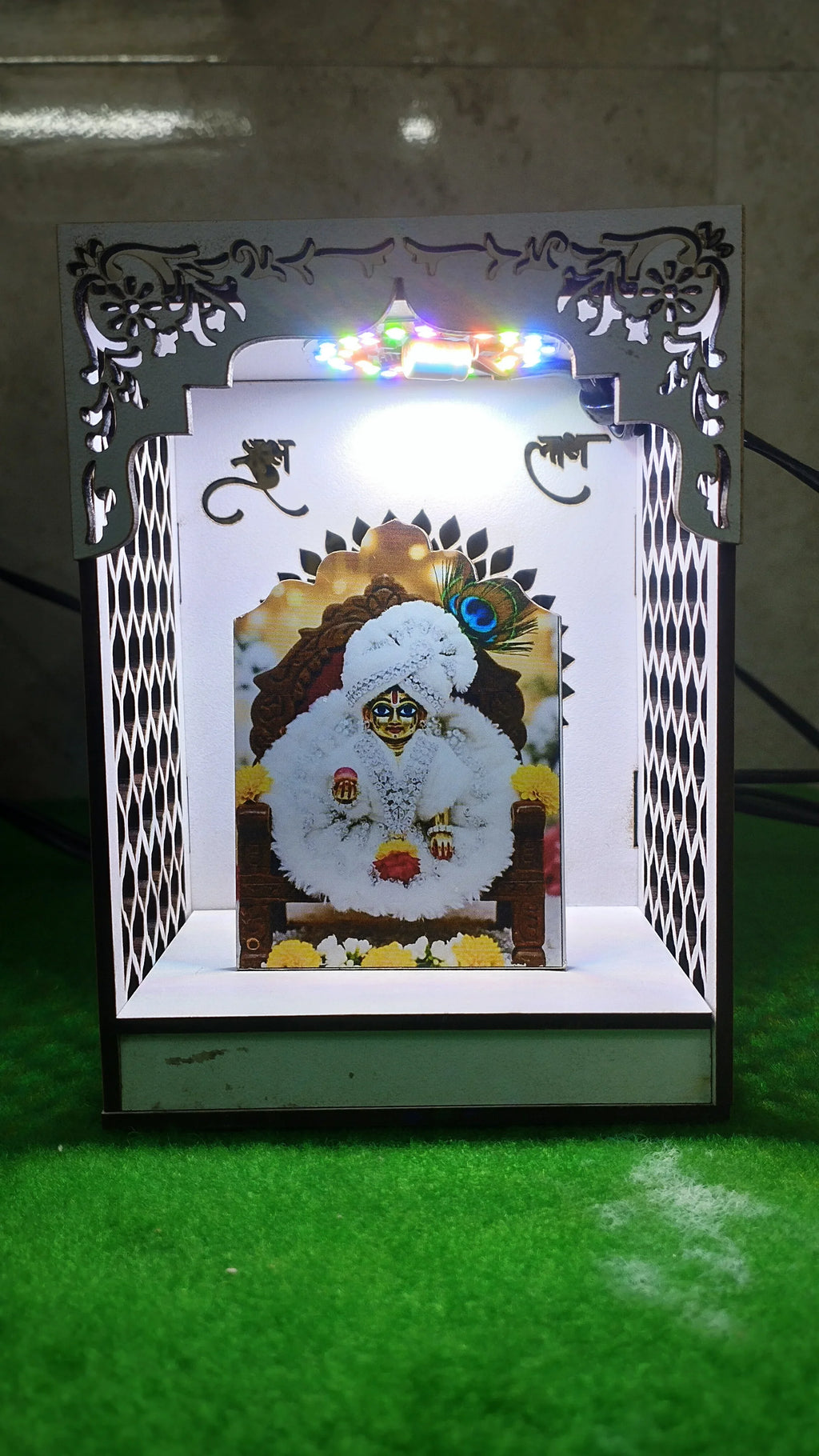 Laddu Gopal Ji White Acrylic Mandir With RGB Lights - Gift With Smile