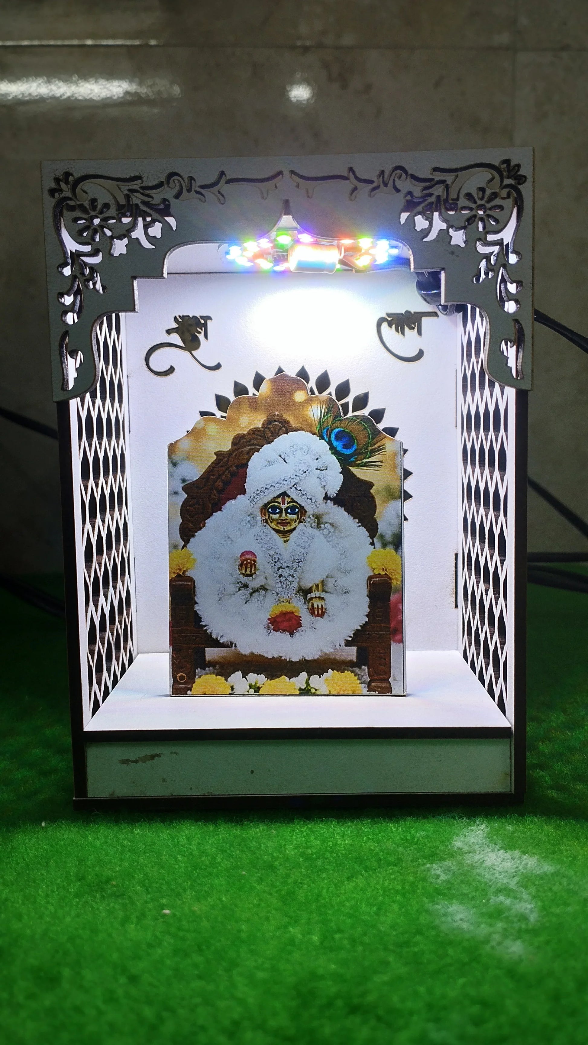 Laddu Gopal Ji White Acrylic Mandir With RGB Lights - Gift With Smile
