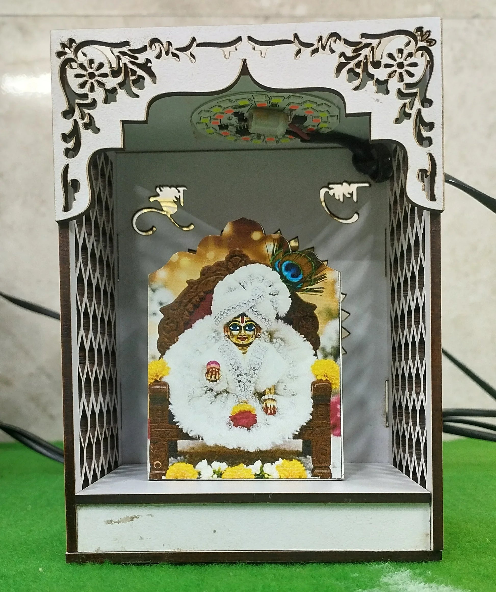 Laddu Gopal Ji White Acrylic Mandir With RGB Lights - Gift With Smile