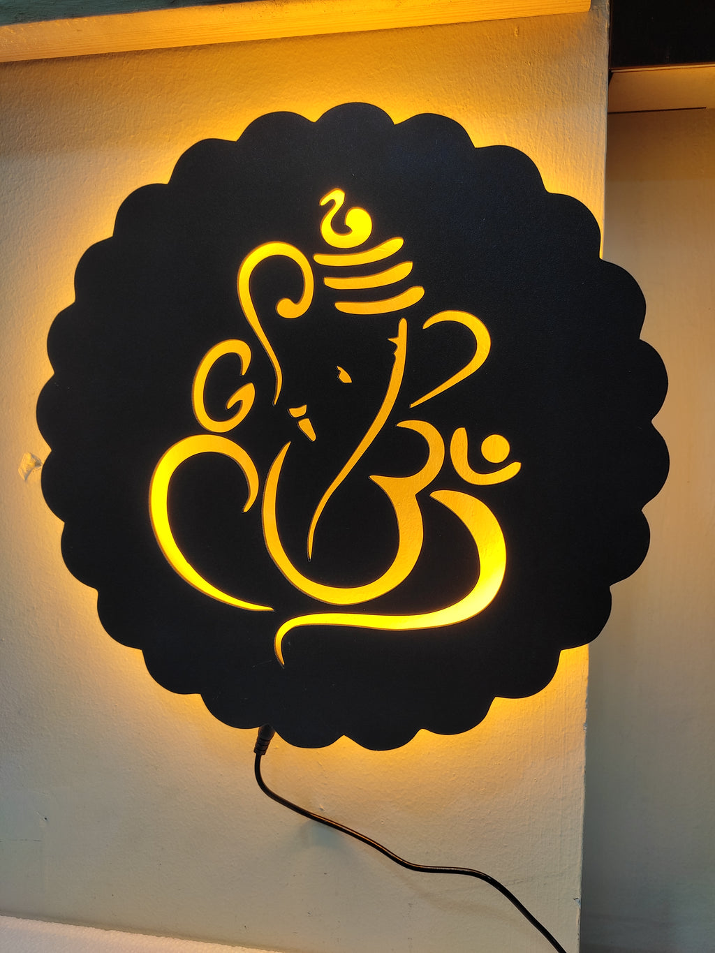 Ganesh Black Cutout Photo Frame With Light and Remote