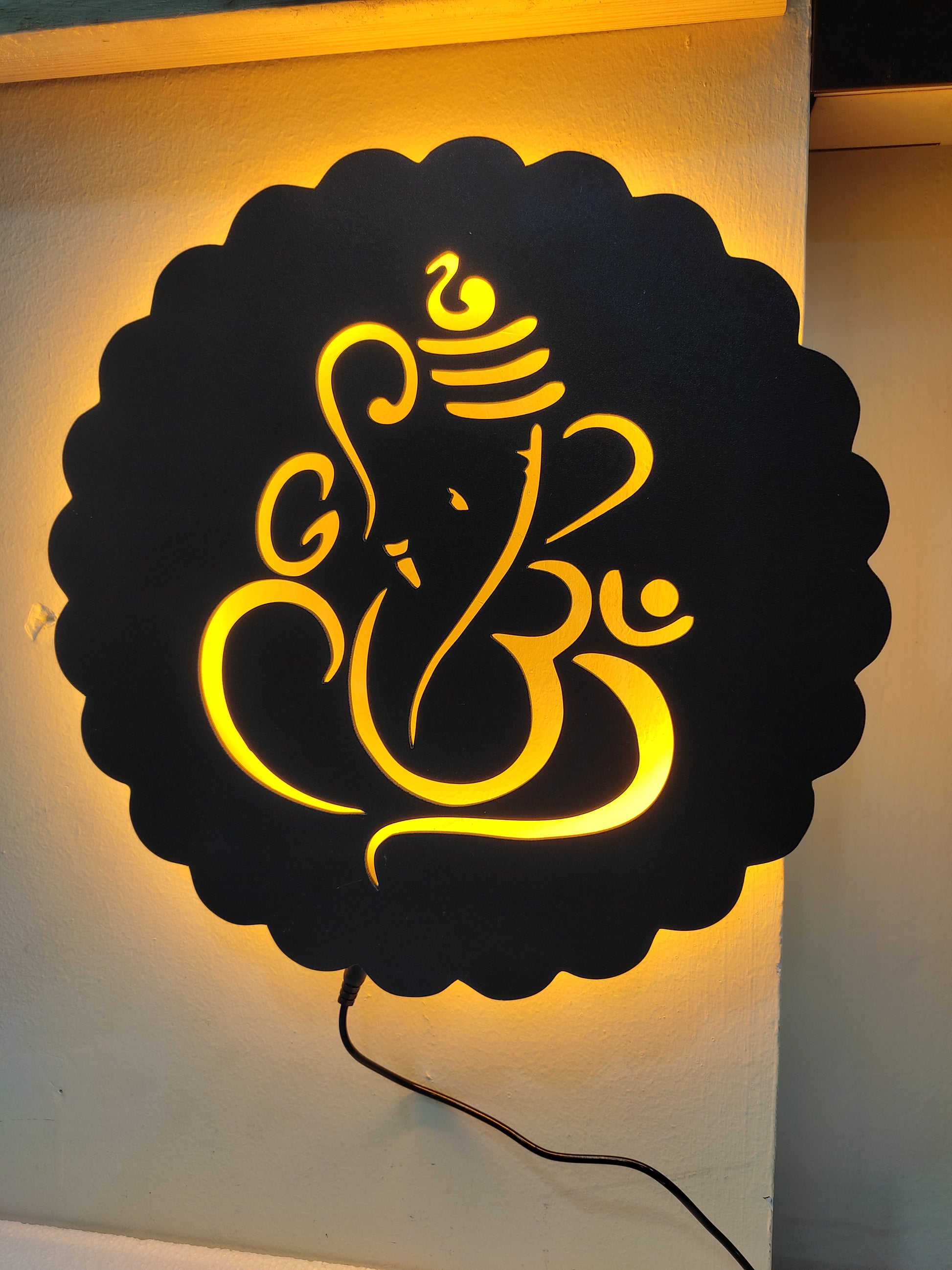 Ganesh Black Cutout Photo Frame With Light and Remote