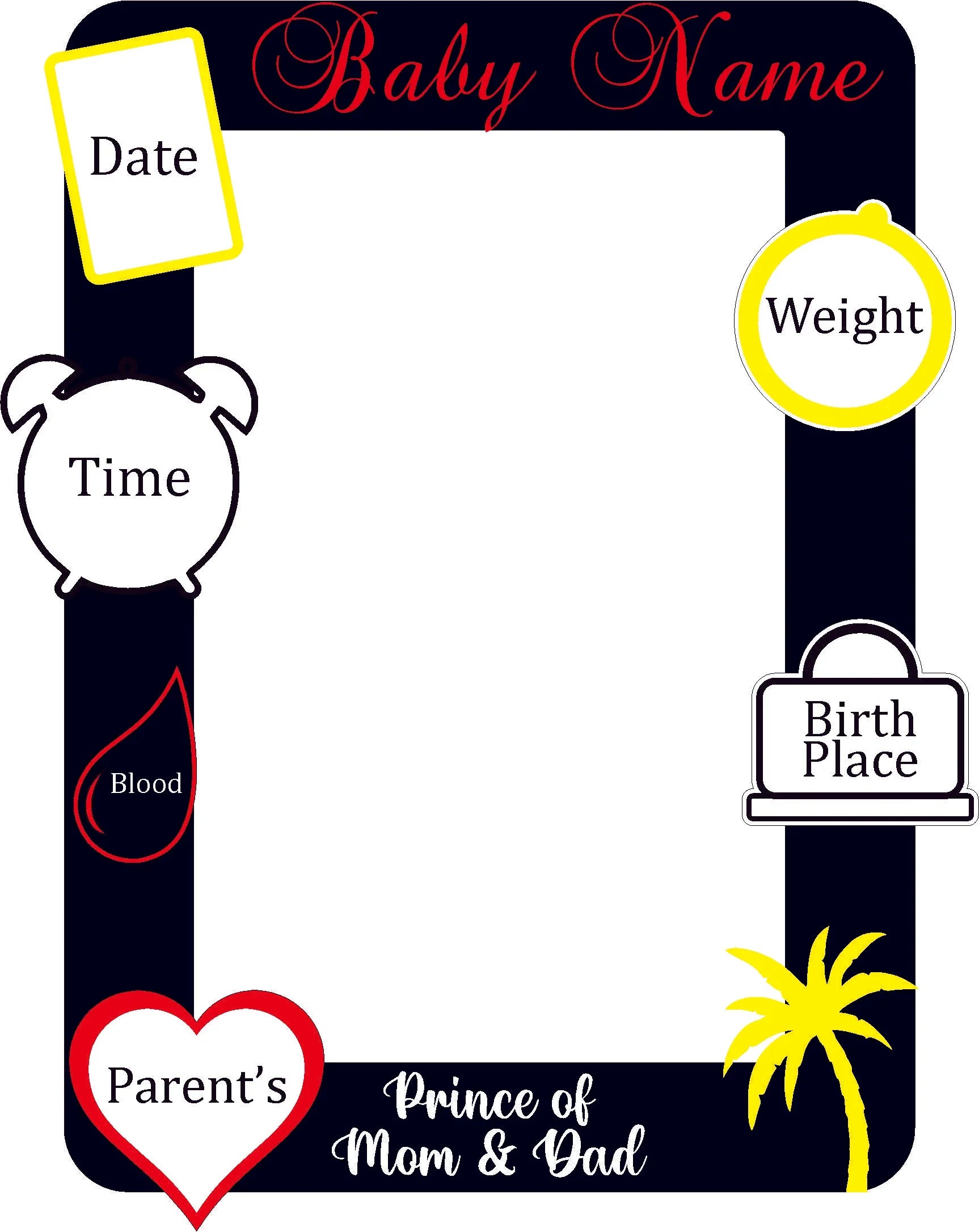 Kids Bio Photoframe (Black & White & Red Acrylic) - Gift With Smile