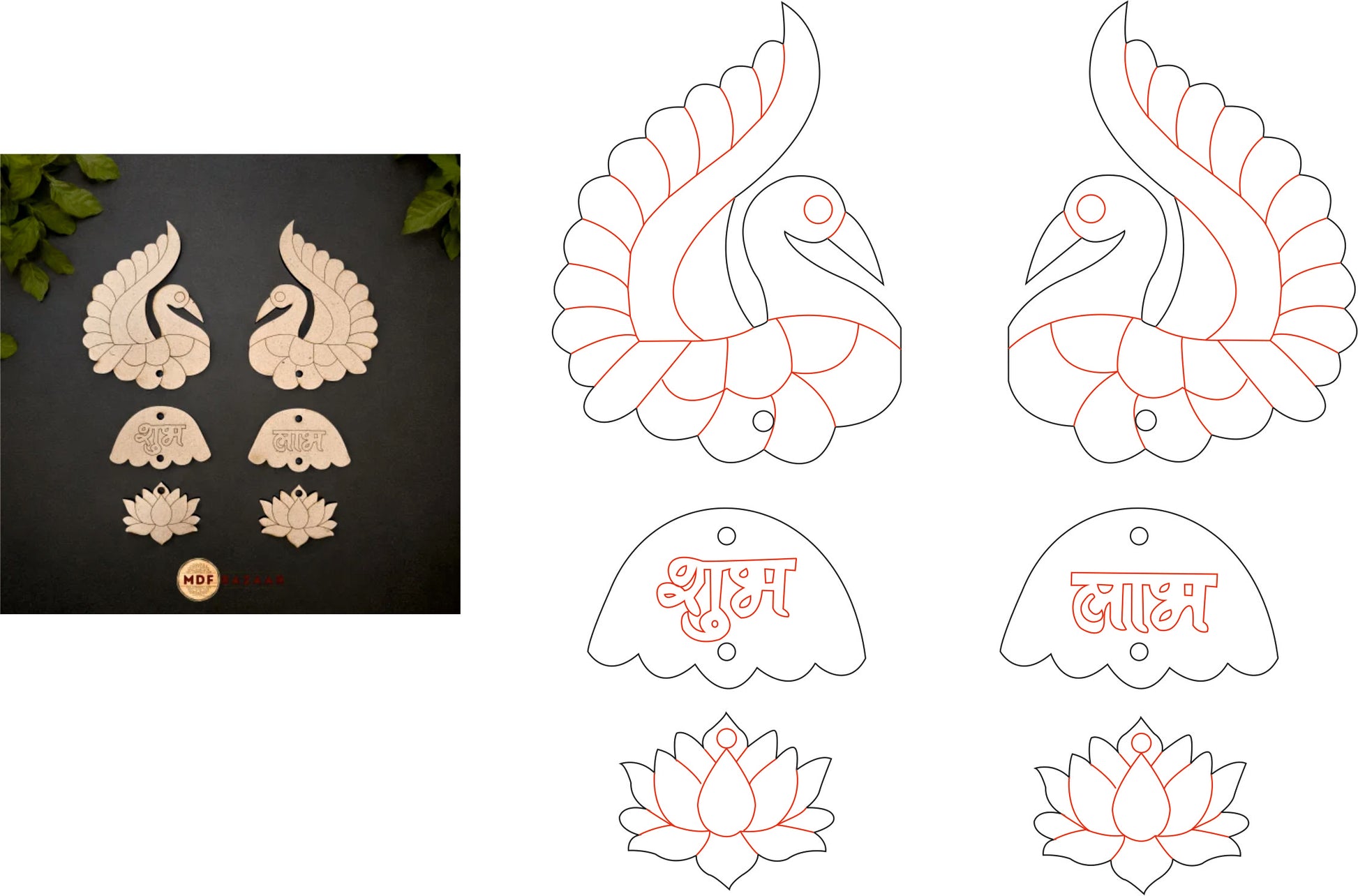 Peacock with lotus hang Shubh Labh (Mdf)