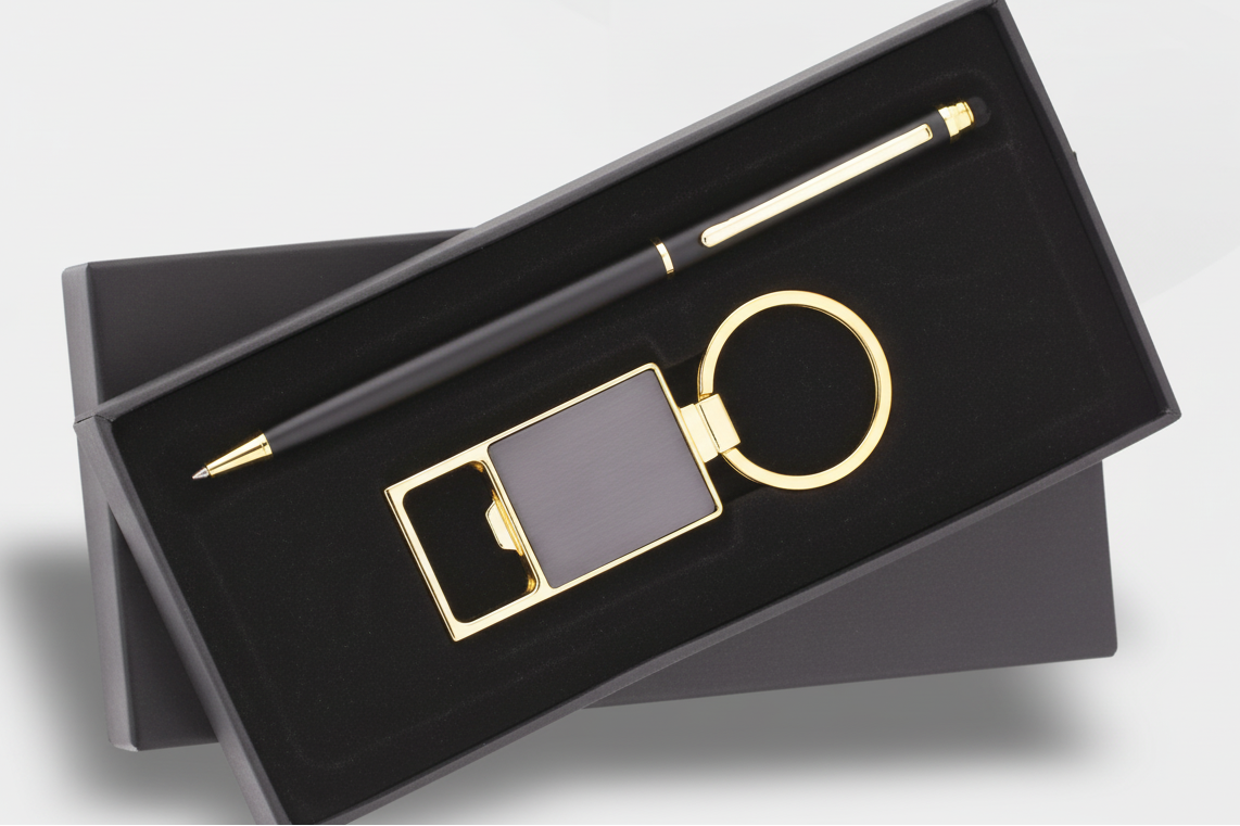 black & gold color Corporate Pen & Keychain Combo Set | Professional Office Gift