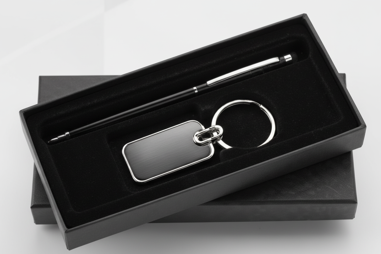 Black & silver color Office Use Pen & Keychain Set | Corporate Gifting Combo