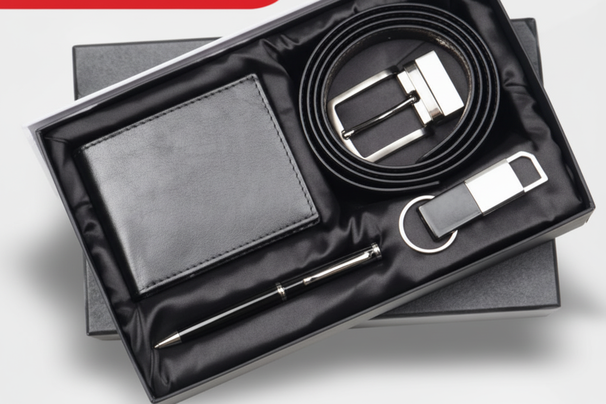 Luxury 4-in-1 Combo – Wallet + Belt + Keychain + Pen Set