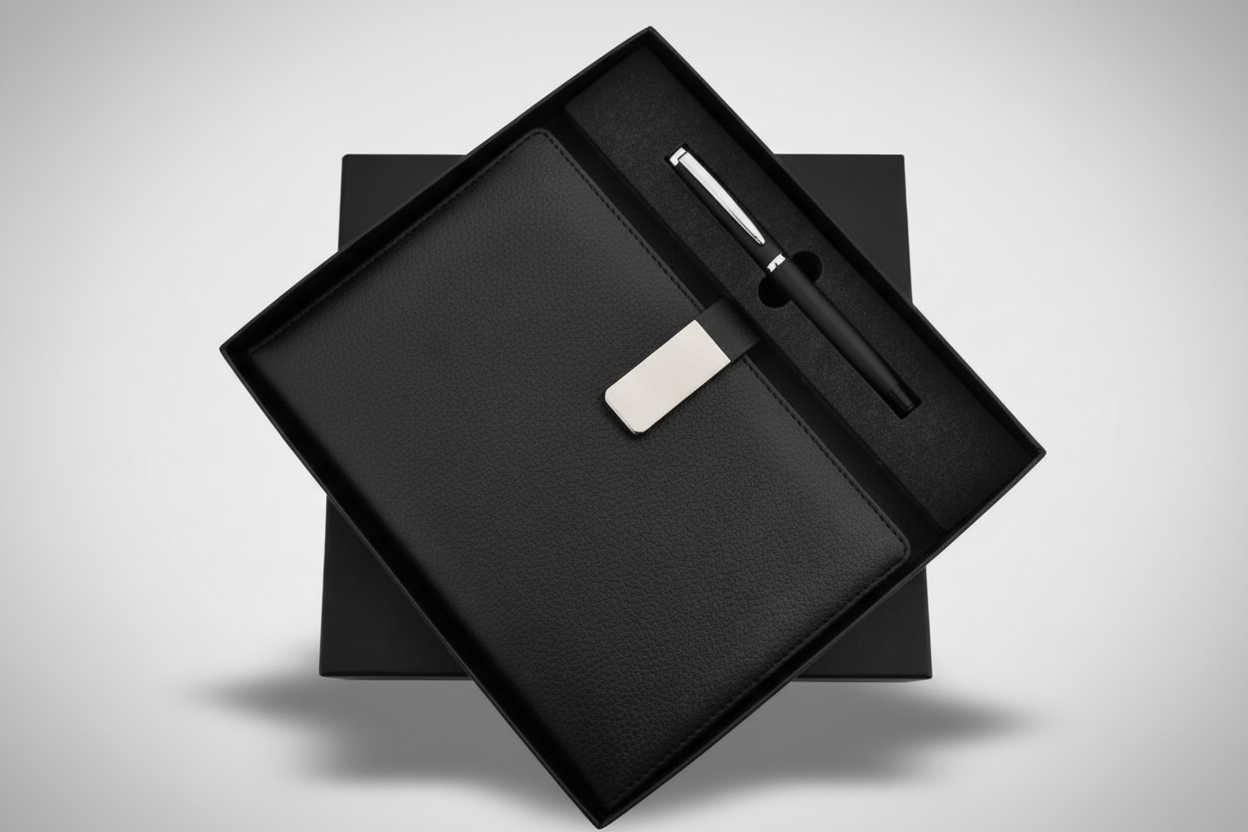 Black Brown blue Metal Pen & A5 Diary Combo – Premium Writing Set