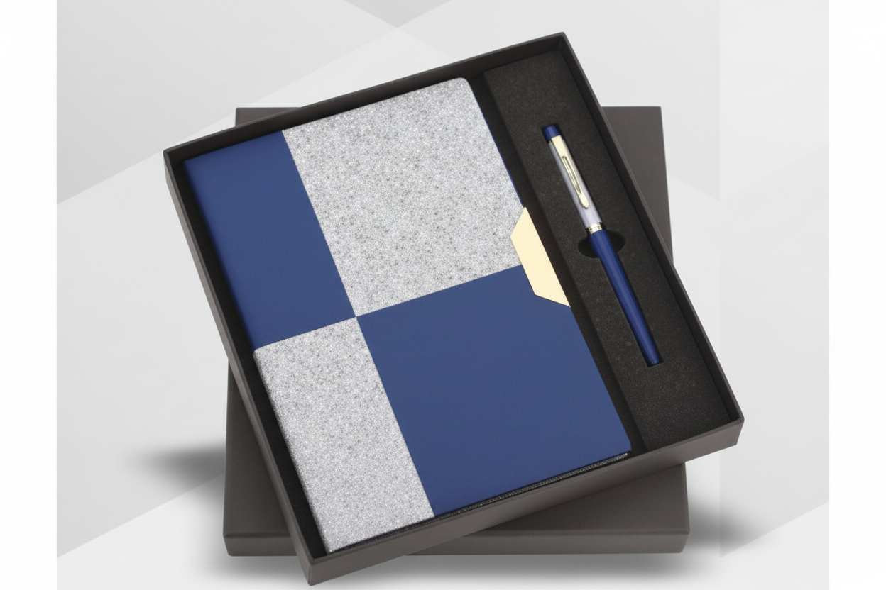 Blocks Series Metal Pen & A5 Diary Combo – Blue, Black & Tan Variants
