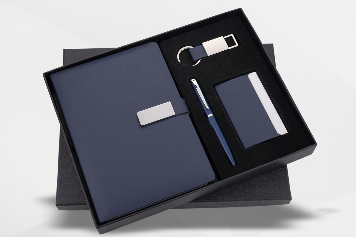 Azure Blue 4 in 1 Gift Set – Diary, Pen, Keychain & Card Holder Combo | Premium Corporate Gift Set