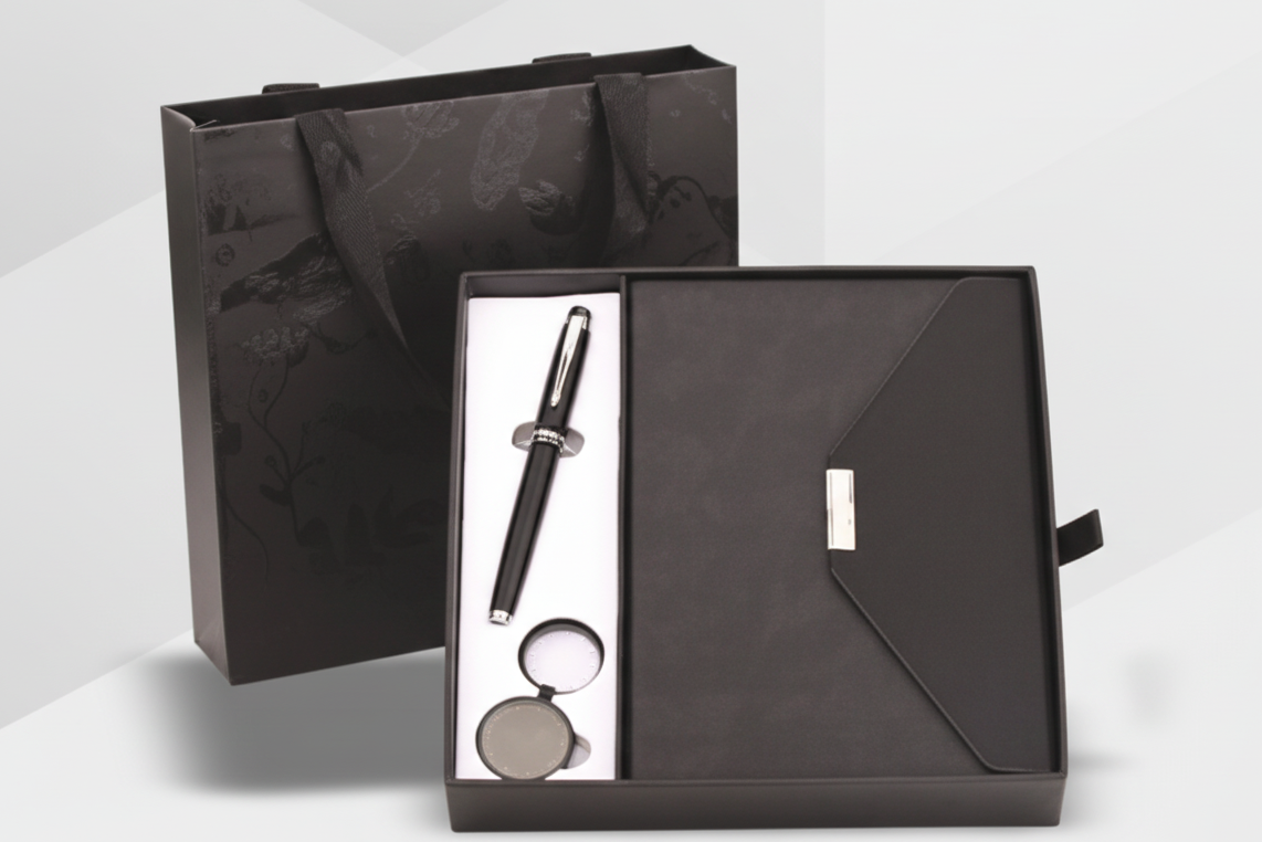 Metro Black &Brown 3 in 1 Gift Set – Diary, Metal Pen & Keychain Combo | Premium Corporate Office Gift Set