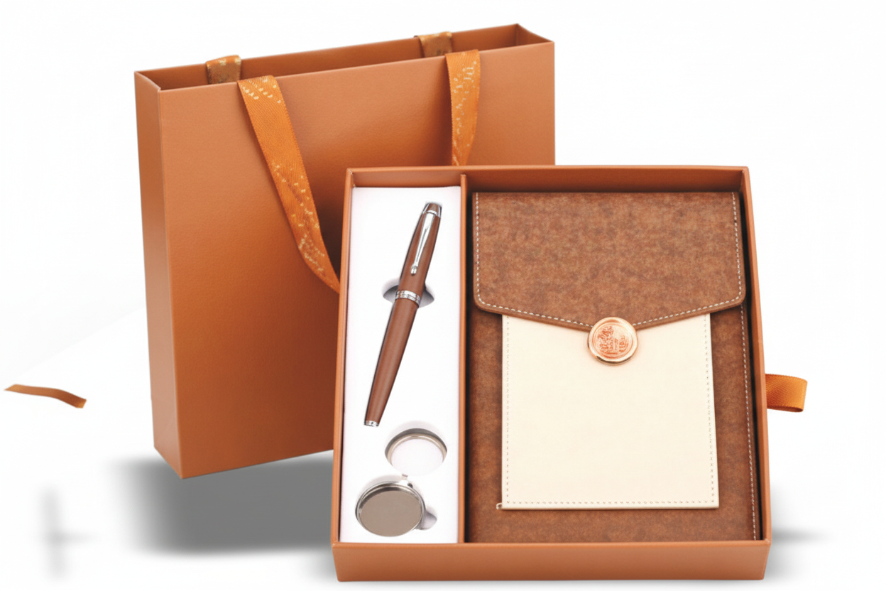 Rustic Luxe 3 in 1 Gift Set – Diary, Metal Pen & Keychain Combo | Premium Corporate & Executive Gift