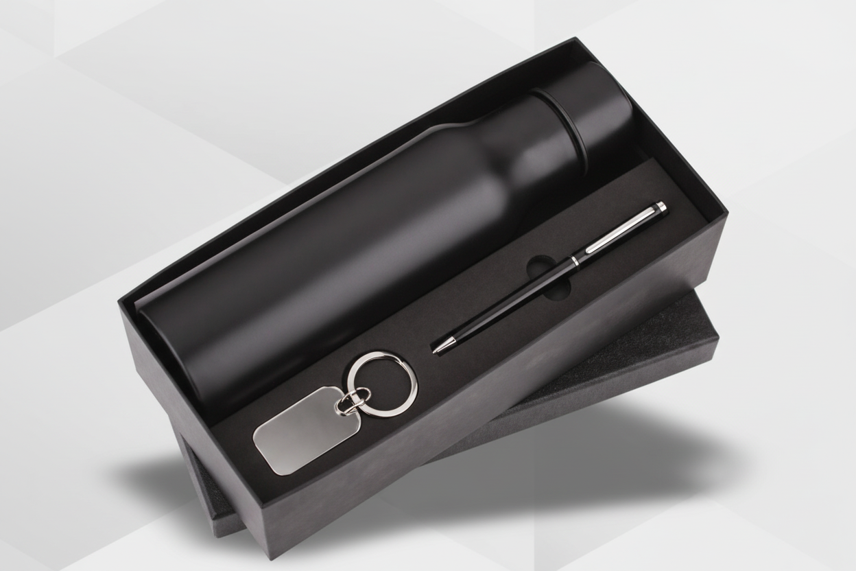 Hydro X Black& white 3 in 1 Gift Set – Bottle, Pen & Keychain Combo | Premium Corporate Utility Gift Set