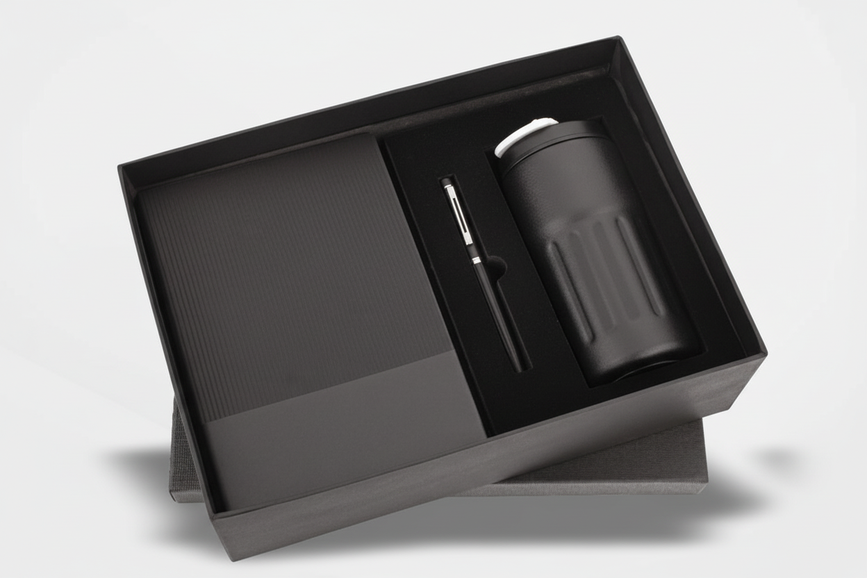 Premium 3-in-1 Black Gift Set – Flask Mug, Diary & Pen Combo