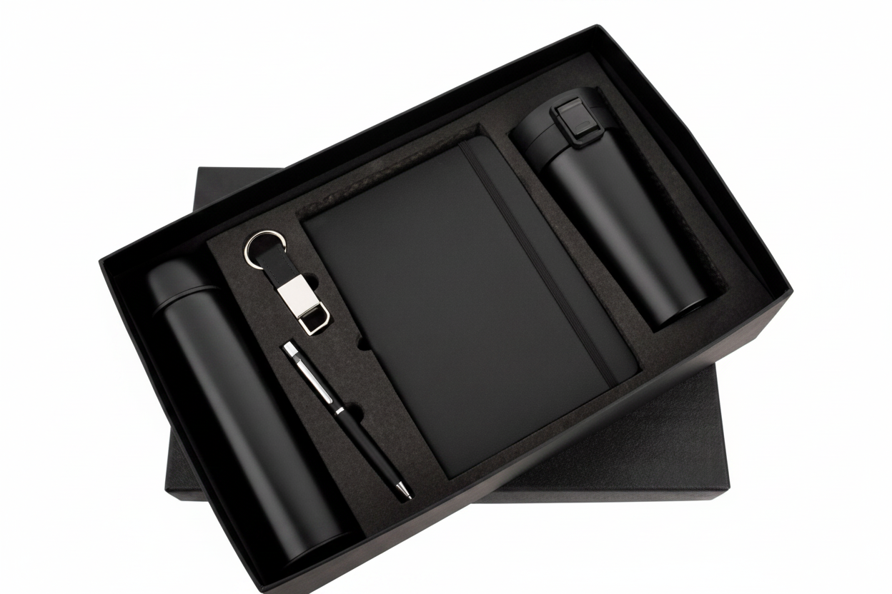 5-in-1 Black Gift Set – Temp Bottle, Vacuum Mug & Essentials