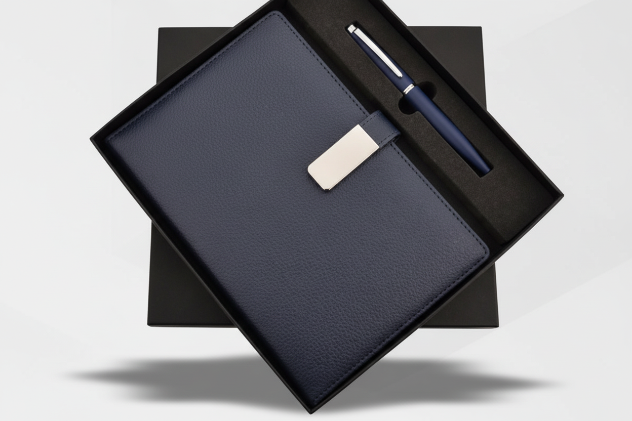 Black Brown blue Metal Pen & A5 Diary Combo – Premium Writing Set