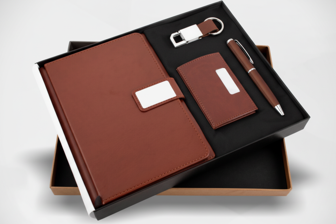 BROWN MARS 4-in-1 Executive Combo – A5 Diary, Metal Pen, Keychain & Card Holder