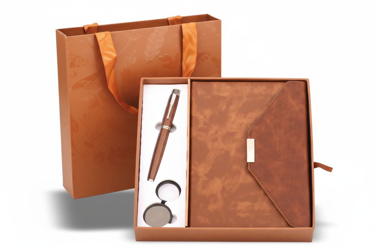 Metro Black &Brown 3 in 1 Gift Set – Diary, Metal Pen & Keychain Combo | Premium Corporate Office Gift Set