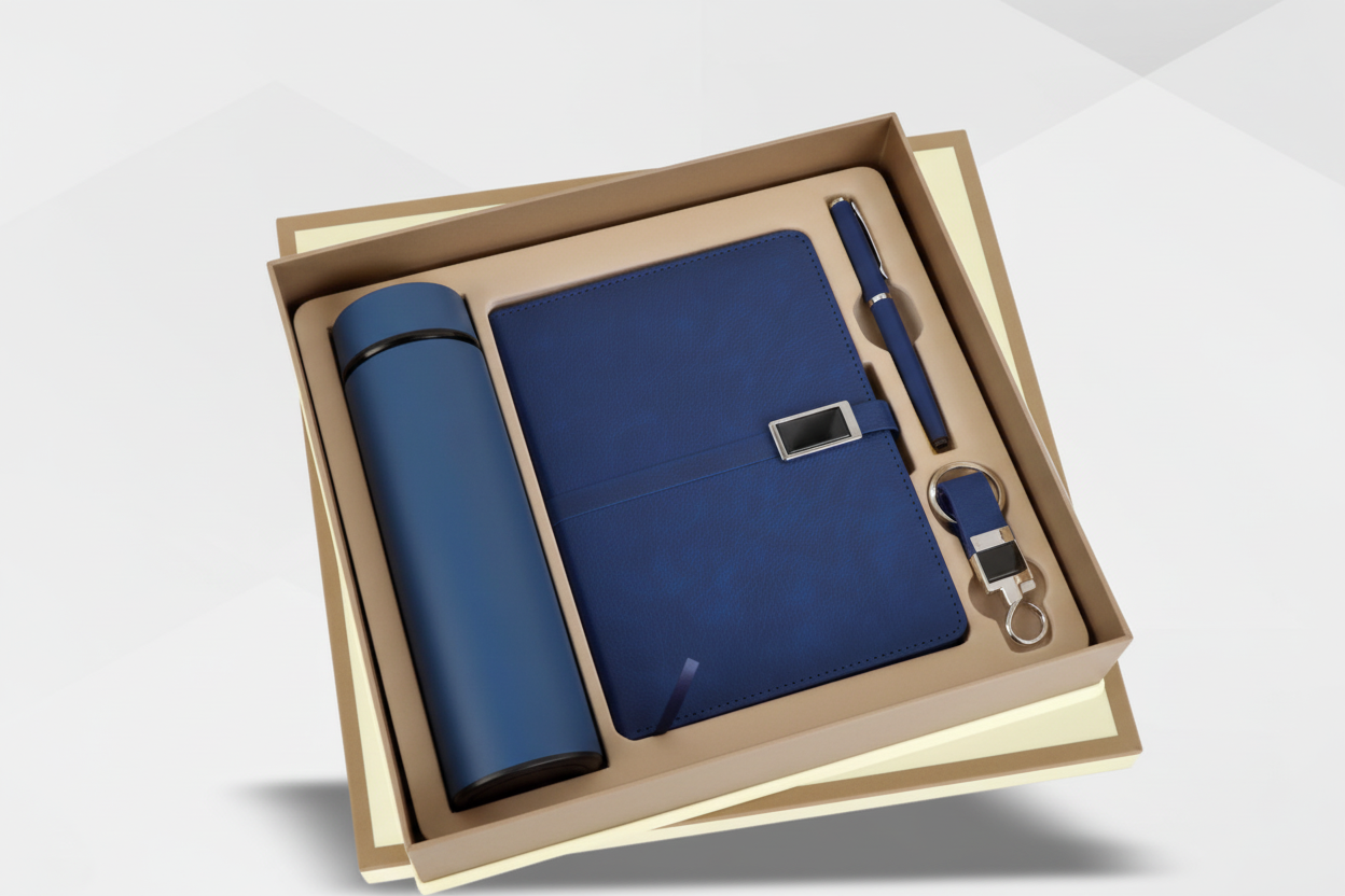 Zenith Black 4 in 1 Gift Set – Diary, Pen, Keychain & Bottle Combo | Premium Corporate Gift Set