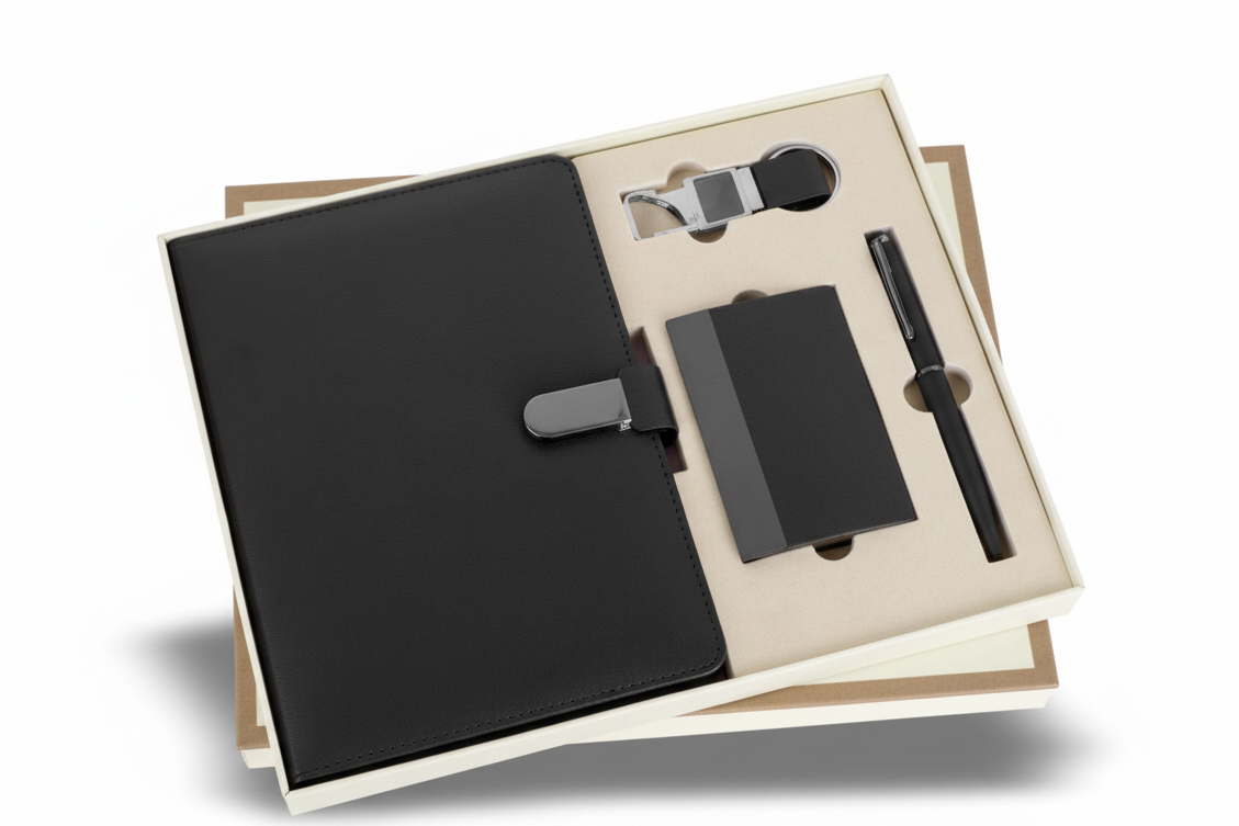 Apex Black & Blue 4-in-1 Gift Set – Diary, Pen, Keychain & Card Holder