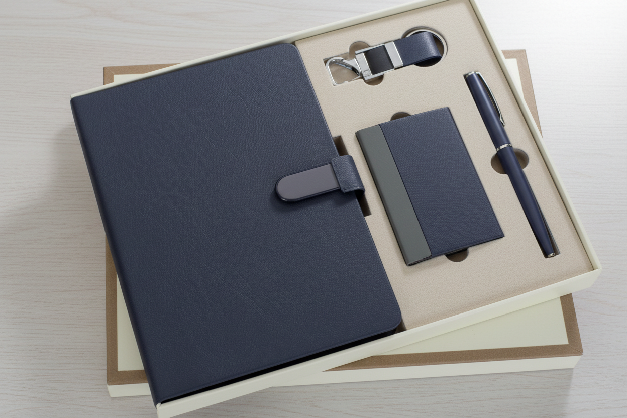 Apex Black & Blue 4-in-1 Gift Set – Diary, Pen, Keychain & Card Holder