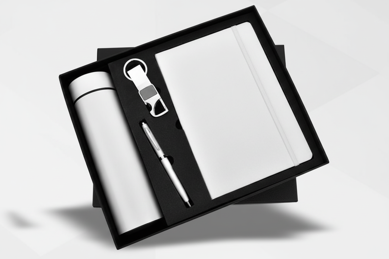 Black Temperature Bottle 4 in 1 Gift Set – 500ml Smart Bottle, Diary, Metal Pen & Keychain Combo