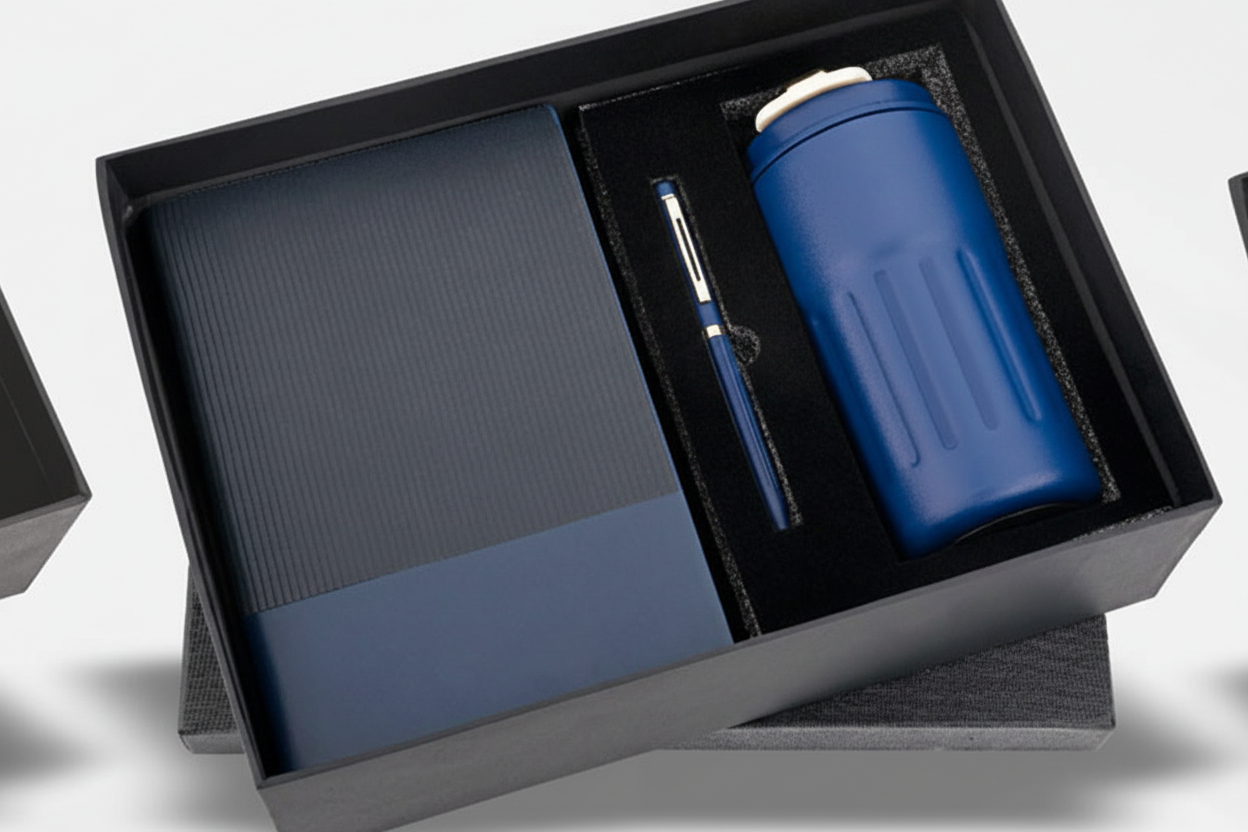 Premium 3-in-1 Black Gift Set – Flask Mug, Diary & Pen Combo