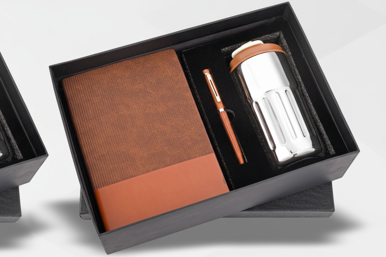 Premium 3-in-1 Black Gift Set – Flask Mug, Diary & Pen Combo