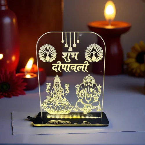 DNYOZ Acrylic Night Lamp Lakshmi Ganesh Warm White Light Frame - Gift With Smile
