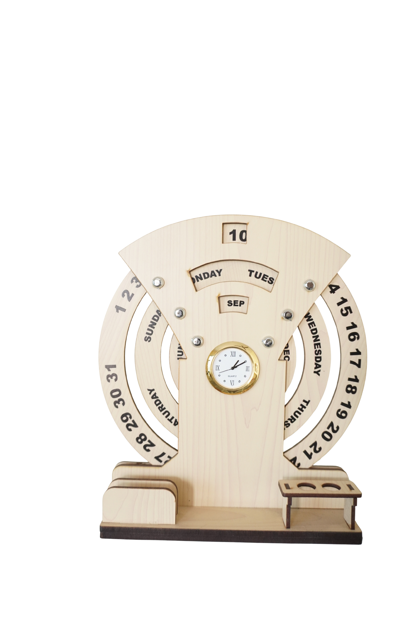 3 Layer Circle MDF Calendar with Clock