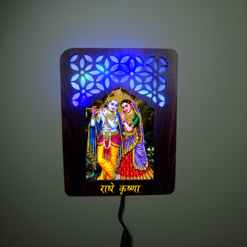 Shree Radhe Krishna Darbar Wooden Night Lamp