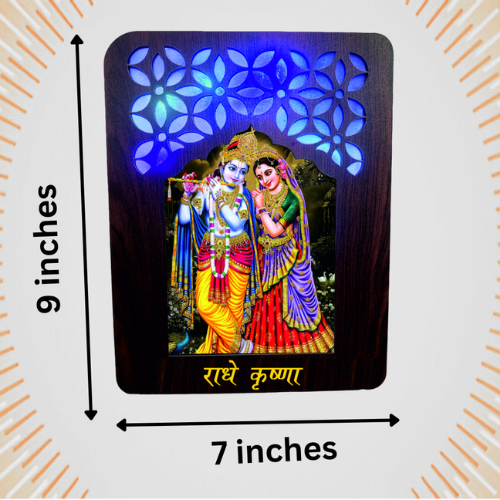 Shree Radhe Krishna Darbar Wooden Night Lamp