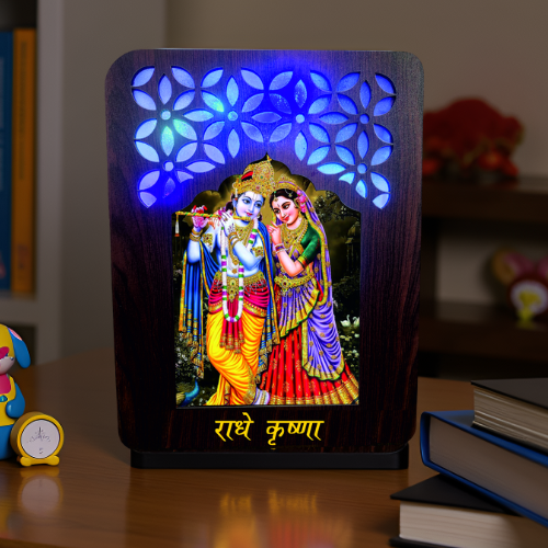 Shree Radhe Krishna Darbar Wooden Night Lamp