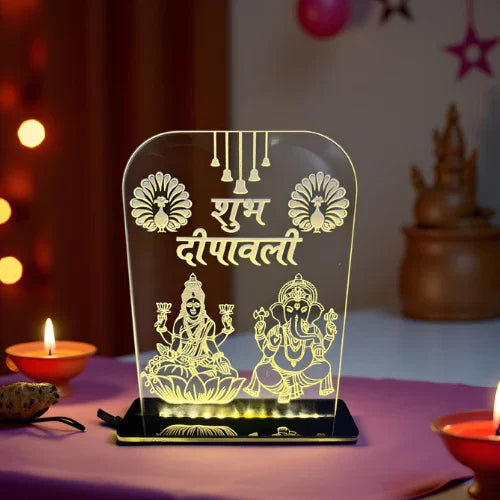 DNYOZ Acrylic Night Lamp Lakshmi Ganesh Warm White Light Frame - Gift With Smile