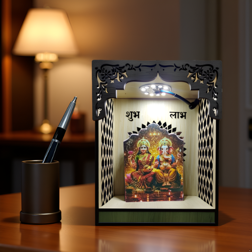 Lakshmi Ganesh Ji White Acrylic Mandir With RGB Lights 5 Inches