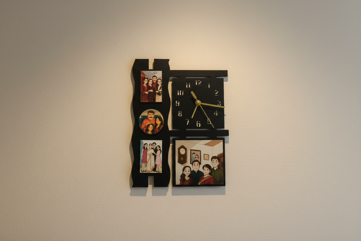 Customized Family Photo Collage Wall Clock Black MDF Decor