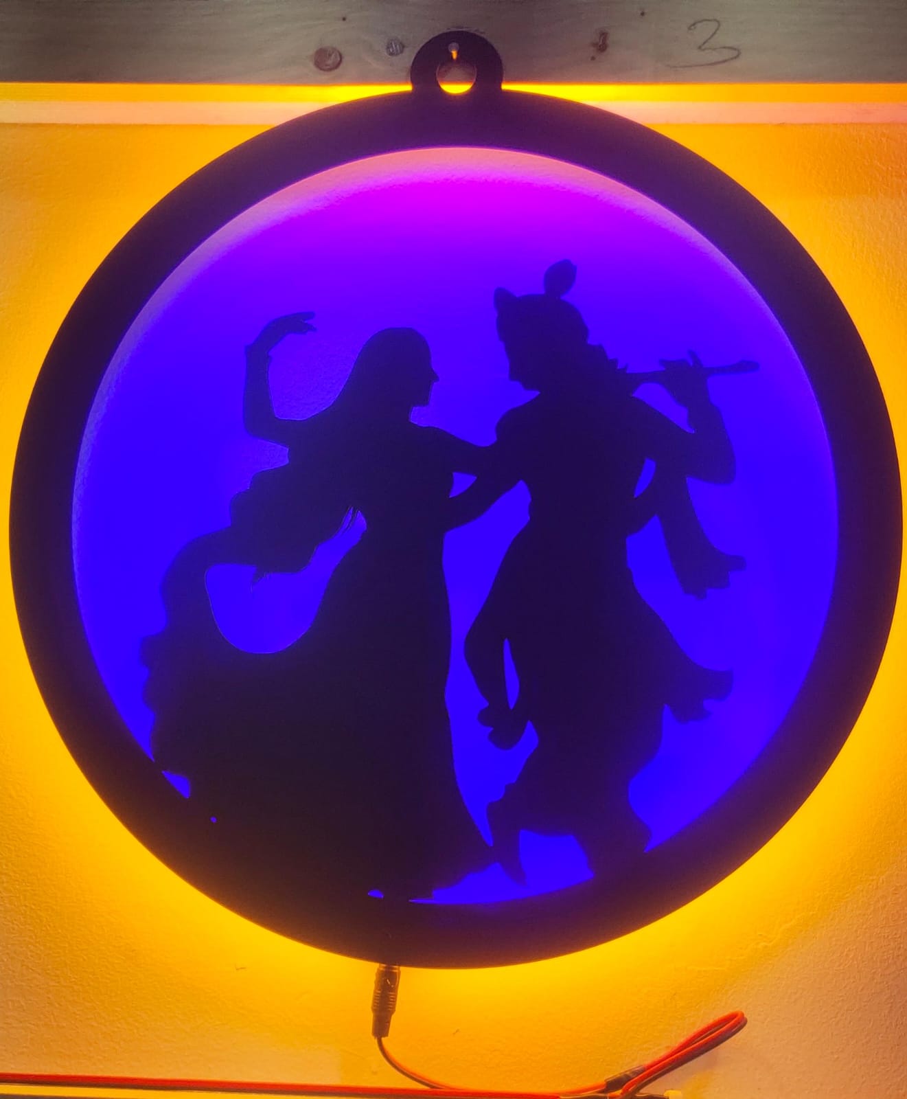 Radha Krishna Black Cutout Photo Frame With Light and Remote