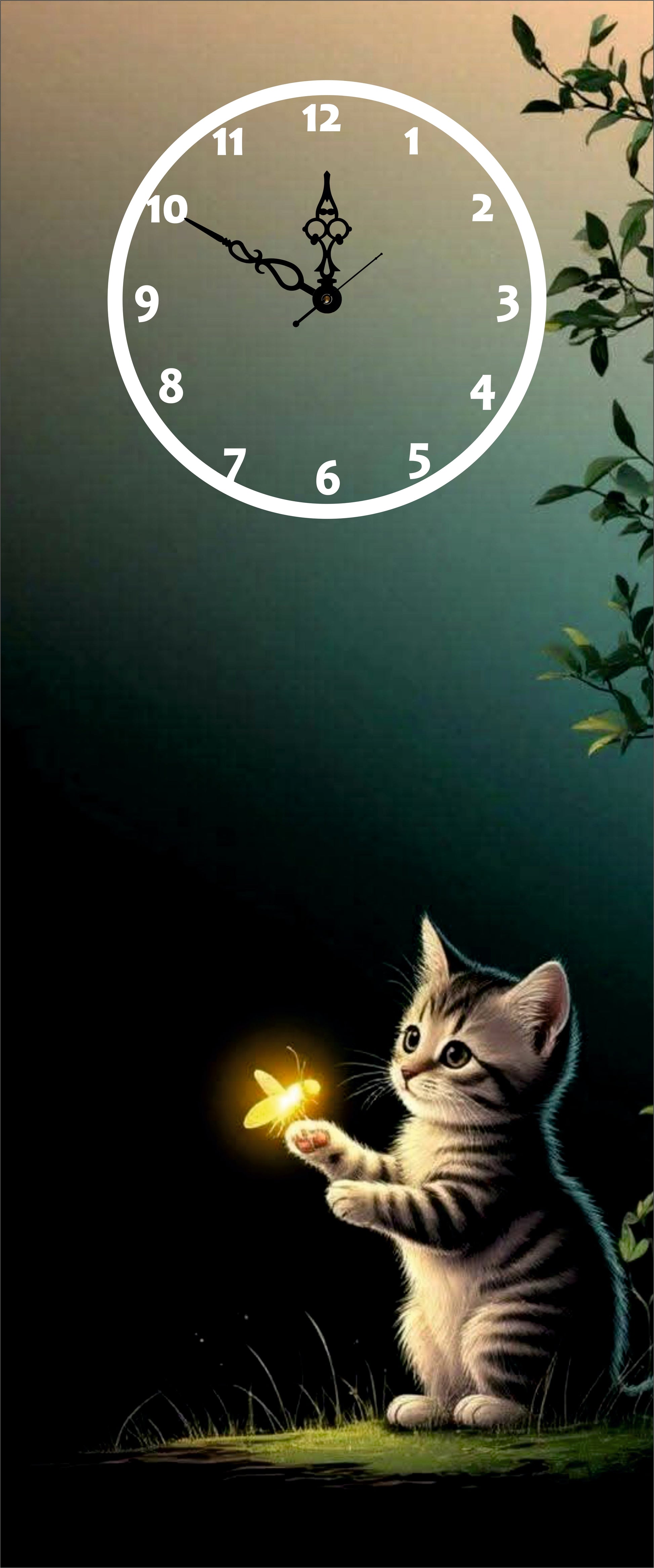 Firefly and kitten Illuminated Wall Clock
