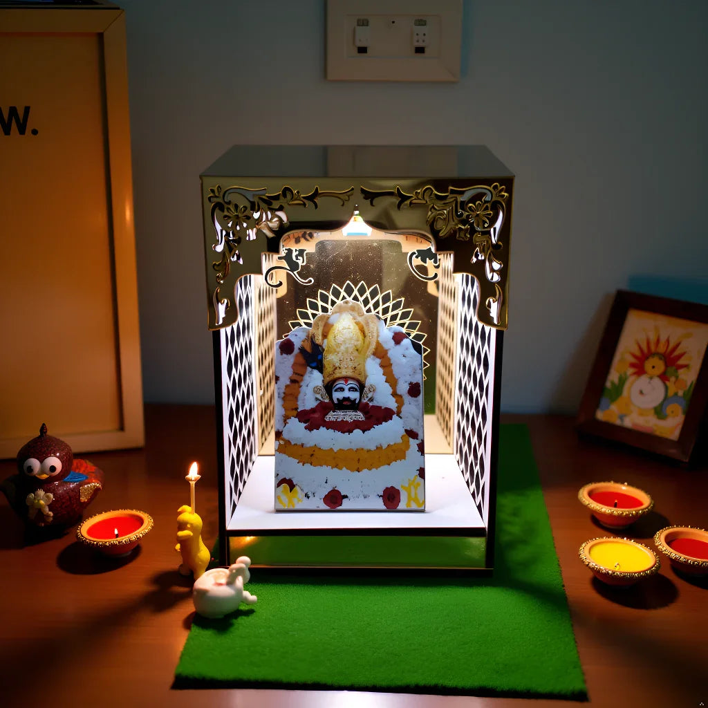 Baba Shyam Ji Golden Acrylic Mandir With RGB Light - Gift With Smile