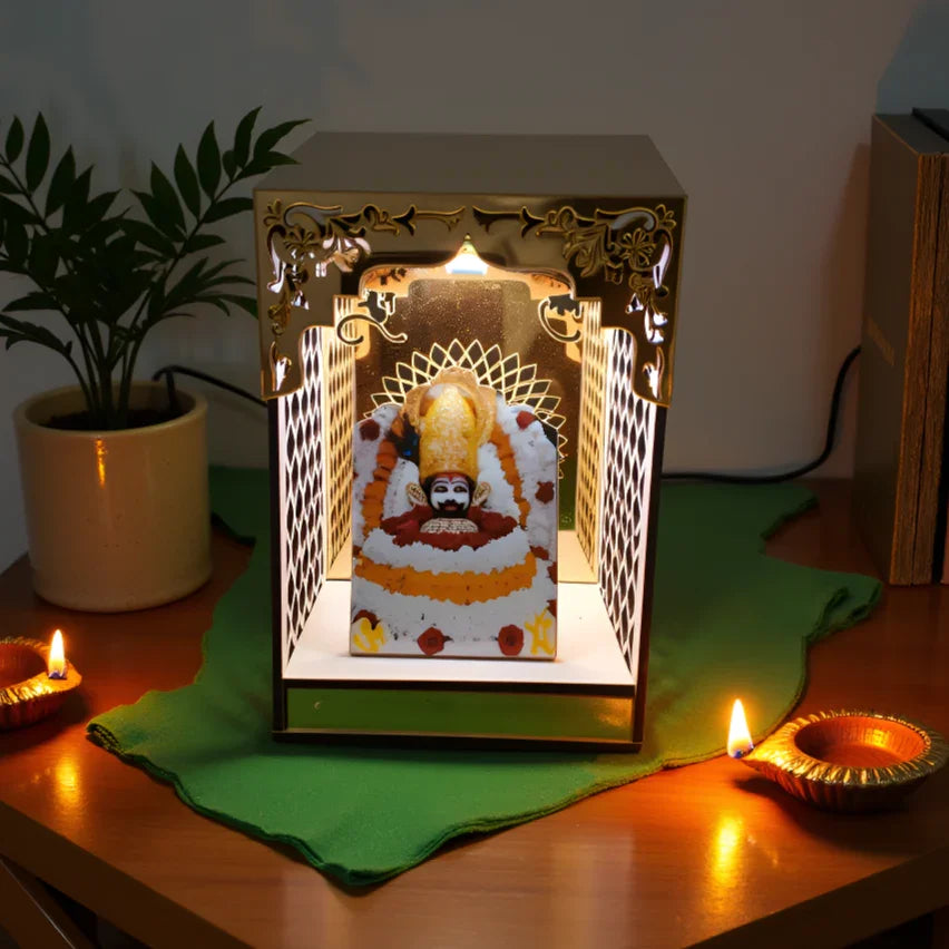 Baba Shyam Ji Golden Acrylic Mandir With RGB Light - Gift With Smile